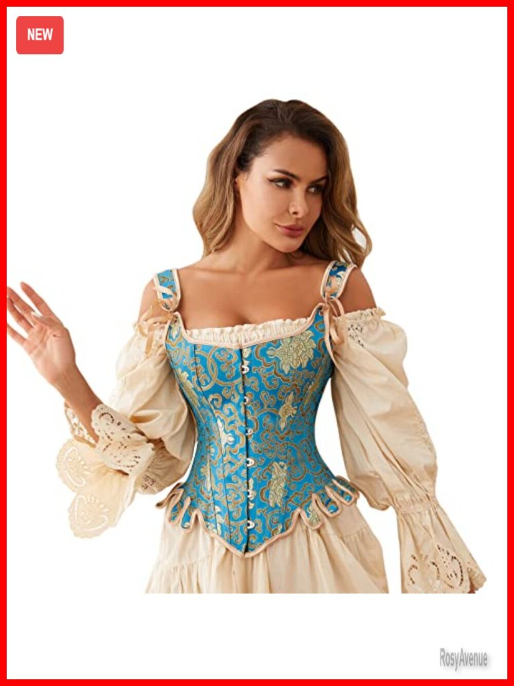 Victorian Vintage Brocade Lace Up Overbust Corset Bustier